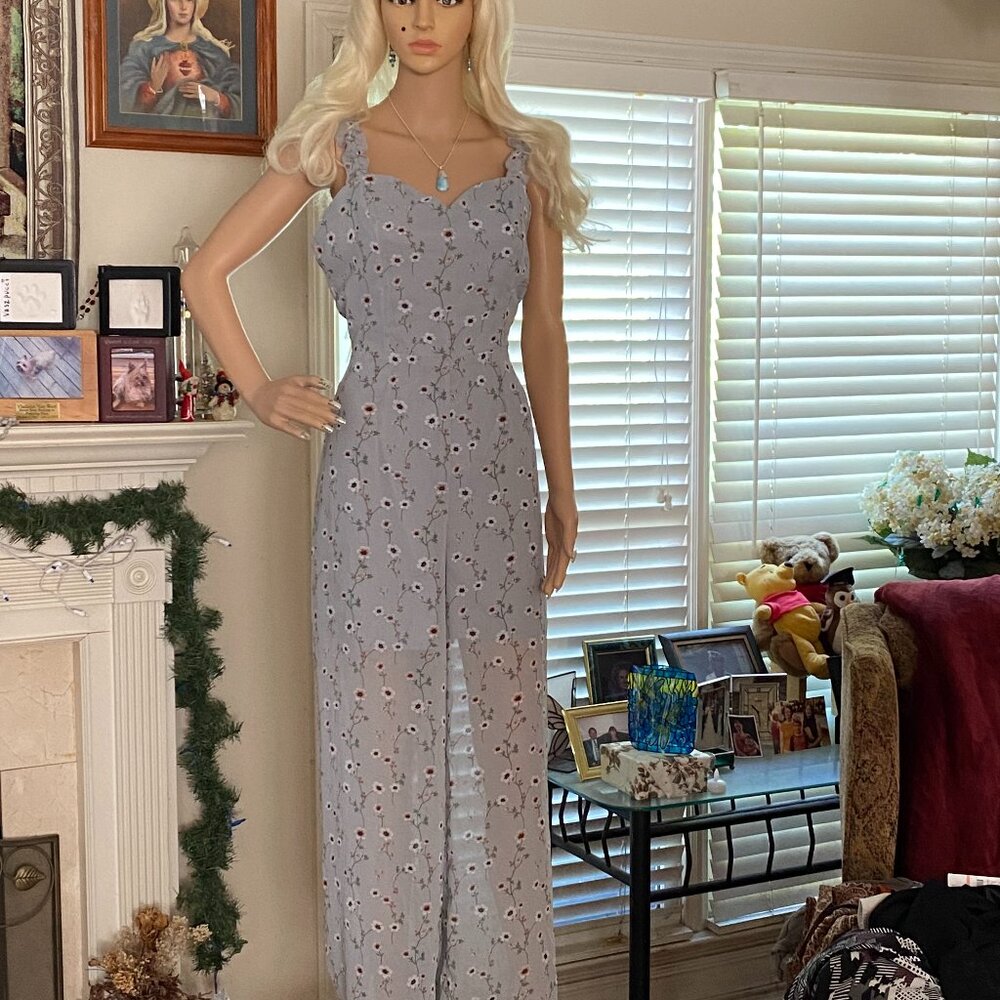 Light blue flowered summer jumpsuit